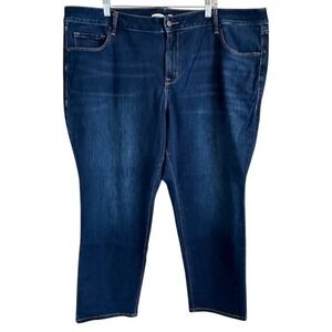 Old Navy Women's Power Slim Straight Dark Wash Stretch Jeans 24 Plus Short‎